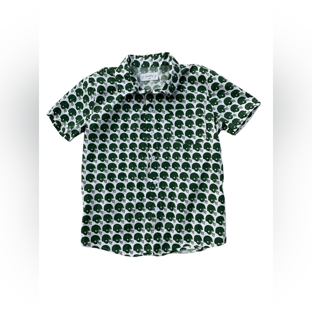 SweetHoney Size 12 Years Green Football Helmet Button Up Shirt